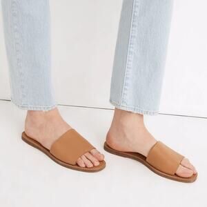 NWOB Madewell Boardwalk Post Leather Flat Heel Slide Sandals Camel Womens Size 7